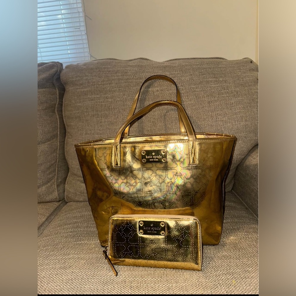 Kate Spade Metallic Gold Tote and Wallet
